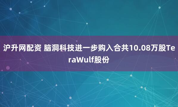 沪升网配资 脑洞科技进一步购入合共10.08万股TeraWulf股份